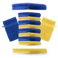 Betz 10 Stück Waschhandschuhe PREMIUM 100% Baumwolle Waschlappen Set 16x21 cm Farbe gelb und royalblau