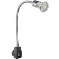 Ledscom.de Steckdosenlampe LESCH Leselampe Schwanenhals, chrom/schwarz, inkl. GU10 LED (warmweiß, 7,6W, 1103lm, 33°)