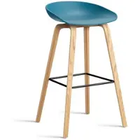 HAY - About A Stool AAS 32 H 75 cm, Eiche lackiert / Stahl schwarz / azure blue 2.0 (Filzgleiter)