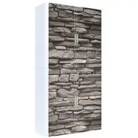 PaperFlow easyOffice Rollladenschrank Motiv Steinwand silber, 110x204x41.5 cm