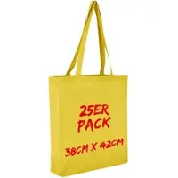 TEXXILLA Baumwolltasche Mehrpack mit zwei langen Henkeln, Boden- und Seitenfalte, Gelb, gelb