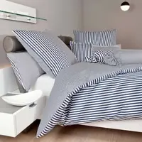 Janine Streifen-Bettwäsche modern classic dunkelblau Kissenbezug einzeln 70x90 cm - blau