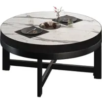 GGM Möbel BO | Bistro Lounge Tisch | Ø70xH34cm | 50mm | Schwarzer Rand | Weiß Marmor/ Schwarz