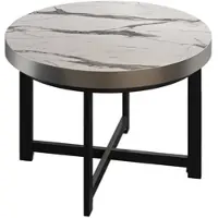 GGM Möbel BO | Bistro Tisch | Ø60xH54cm | 50mm | Edelstahl Rand | Weiß Marmor/ Schwarz