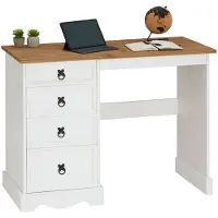 CARO-Möbel Schreibtisch CAMPO im Landhausstil, eleganter Tisch aus massiver Kiefer, Bürotisch mit Schubladen