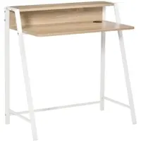 MODFU Schreibtisch 84x45x85 cm Weiß, kompakter Computertisch mit Ablagefach und Kabeldurchlass, MDF Platte mit Metallgestell, Home Office