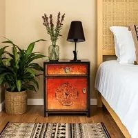 OPIUM OUTLET Möbel Kommode Nachttisch Nachtschrank Nachtkonsole Nachtkästchen "Fire" 35191-2 orange-schwarz asiatisch chinesisch orientalisch