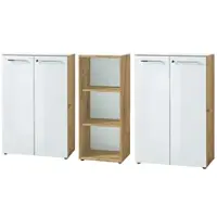 KADIMA DESIGN Aktenschrank Set Sideboard 3-teilig | 3 Ordnerhöhen | Glasfront Abschließbar Soft-Close | Chalet-Eiche-Nb./Weiß | Serie MUENCHEN