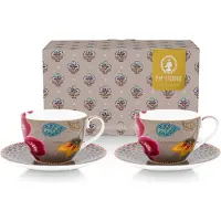 Pip studio Kaffeebecher Home Tassen und Untertassen Blooming Tales Fantasy Khaki (2er Set)