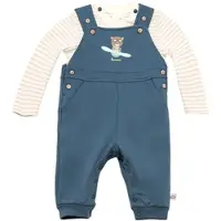 BORNINO HOME On The Road 2-tlg. Set Latzhose mit Shirt Ringel Bär, blau | natur, 86