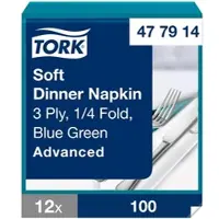 Tork Soft Dinnerservietten Blaugrün, 1/4‐Falz, 3‐lagig, 40 cm × 39 cm, 12 × 100 ...