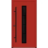 Haustuerenland.de Aluminium Landhaustür "AURORA" 82 mm RC2 BLACKLINE 8 Sprossenfelder Feuerrot RAL 3000 beidseitig innen öffnend DIN links
