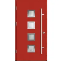 Haustuerenland.de Aluminium Haustür "ANTOINETTE" 82 mm RC2 Feuerrot RAL 3000 beidseitig außen öffnend DIN links