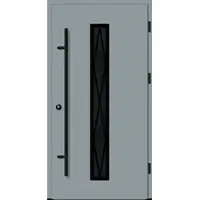 Haustuerenland.de Aluminium Landhaustür "AURORA" 82 mm RC2 BLACKLINE Diamant Sprossenfelder Silbergrau RAL 7001 beidseitig außen öffnend DIN rechts