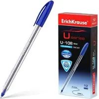 Erich Krause Kugelschreiber 0,3mm 12er Pack Blau - Kulis Kulischreiber Stifte Schreibstifte für Schule & Bürobedarf - U-108 Classic