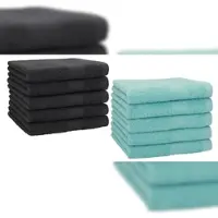 Betz 10 Stück Gästehandtücher PREMIUM 100% Baumwolle Gästetuch Set 30x50 cm graphit und ocean
