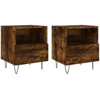 DELUKE Nachttisch RISO 2er Set Räuchereiche 40x35x47,5cm Beistelltisch Mit Schublade Nachtschränkchen Für Schlafzimmer