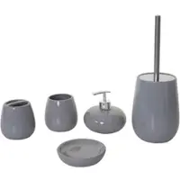 Mendler 5-teiliges Badset HWC-C72, WC-Garnitur Badezimmerset Badaccessoires, Keramik ~ grau