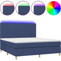 vidaXL Boxspringbett mit Matratze & LED Blau 160x200 cm Stoff