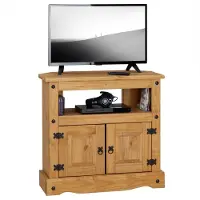 CARO-Möbel TV Rack SALSA 85 cm Regal TV Schrank Kiefer massiv im Mexiko Stil, gebeizt/gewachst, 2 Türen, 1 offenes Fach