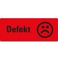 König Werbeanlagen Dreifke Aufkleber I Organisationsetikett Defekt, mit Pikto, rot, Haftpapier, ablösbar, 50x20mm, 500/Rolle