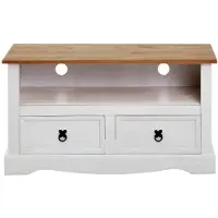 Idimex TV Lowboard CAMPO 100cm Fernsehtisch Mexiko Stil Kiefer massiv, 2 Schubladen, 1 offenes Fach braun/weiß
