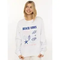 Zwillingsherz Hoodie "Beach Vibes Club", Rundhals, Muschel Print, Maritimer Look