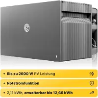 Solakon ONE All-in-One Balkonkraftwerk Speicher mit 2,11 kWh Kapazität, 2600W über 4 MPPTs, KI-Funktionen, Nulleinspeisung, Notstromfunktion
