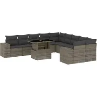 vidaXL 11-tlg. Garten-Sofagarnitur mit Kissen Grau Poly Rattan
