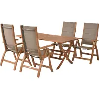 Merxx Gartenmöbel Set Acapulco 5tlg., 4 Klappsessel, Klapptisch 160 x 90 cm - Akazie/Textil