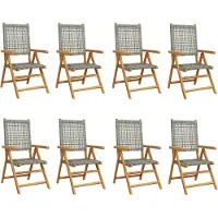 vidaXL 8-teiliges Set aus verstellbaren Klappstühlen, graues Polyrattan und Massivholz