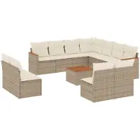 vidaXL 12-tlg. Garten-Sofagarnitur mit Kissen Beige Poly Rattan