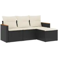 vidaXL 4-tlg. Garten-Sofagarnitur mit Kissen Schwarz Poly Rattan