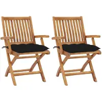vidaXL Möbel Gartenstühle 2 Stk. mit Schwarzen Kissen Massivholz Teak - Gartenstühle 3062428