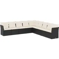 vidaXL 9-tlg. Garten-Sofagarnitur mit Kissen Schwarz Poly Rattan