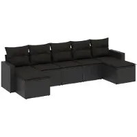 vidaXL 7-tlg. Garten-Sofagarnitur mit Kissen Schwarz Poly Rattan