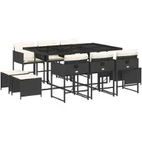vidaXL 11-tlg. Garten-Essgruppe mit Kissen Schwarz Poly Rattan