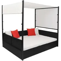 vidaXL "Winterschlussverkauf "Liegestuhl HOMMIE - Gartenliege - Outdoor-Lounge-Bett - mit Baldachin Schwarz 190×130 cm Poly Rattan - 190x130x180 cm NeuMöbel 8692376