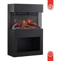KAMINIO Elektrokamin HENRI - Elektrischer Kaminofen mit Heizung, 3D-Flammeneffekt, LED-Ambientelicht, Holzfach, Fernbedienung - Schwarz