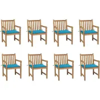 vidaXL Möbel Gartenstühle 8 Stk. mit Blauen Kissen Massivholz Teak - Gartensessel 3073062