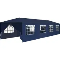 Syfax Gartenzelt 12 x 3 x 2,55 m (L x B x H) Blau Polyethylen mit 8 abnehmbaren Seitenteilen und Fenstern, UV-beständig, wasserfest, Gestell aus rostfreiem Stahl