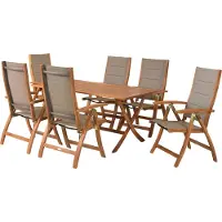 Merxx Gartenmöbel Set Acapulco 7tlg., 6 Klappsessel, Klapptisch 160 x 90 cm - Akazie/Textil