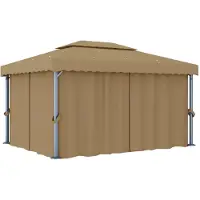 vidaXL Möbel Pavillon mit Vorhang 4x3 m Taupe Aluminium - Pavillons & Partyzelte 3067050