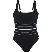 LASCANA Badeanzug , Damen, Gr. 38, Cup D, schwarz, weiß, Recycling-Polyamid, gestreift, kontrastfarbene Details, Badeanzüge Badeanzug, mit Shaping-Effekt, Topseller