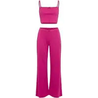 LASCANA Pyjama , Damen, Gr. 40/42, pink, Jersey, Obermaterial: 100% Baumwolle, gerade hüftlang, ohne Ausschnitt, Homewear-Sets Pyjama, mit Kontrast-Häkelkanten