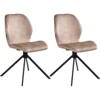 Beliani Esszimmerstuhl 4er Set Beige Samt Gepolstert mit Schwarzen Metallbeinen Ohne Armlehnen Moderner Drehstuhl Polsterstuhl für Esszimmer Küche
