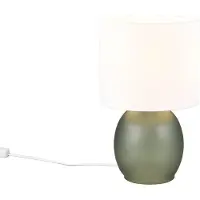 TRIO Tischleuchte 29cm mit Glaskorpus Grün und Stoffschirm