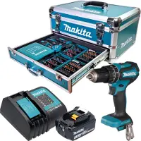 Makita DHP 485 SF1X9 Akku Schlagbohrschrauber 18 V 50 Nm Brushless + 1x Akku 3,0 Ah + Ladegerät + 96 tlg. Zubehör Set + Koffer
