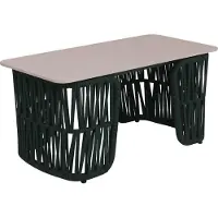 Mendler Loungetisch MCW-P90, Gartentisch Balkontisch Outdoor, Seilgeflecht Rope Sinterstein 43x90x45cm grün, Platte creme