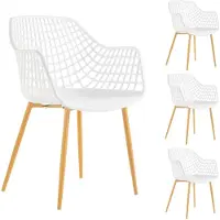 Idimex Gartenstühle LUCIA im 4er Set, Weiß/Eiche - Schalenstuhl mit Armlehne aus Kunststoff, Retro Design für Indoor & Outdoor geeignet, pflegeleicht und UV-beständig, Esszimmerstühle für 4 Personen